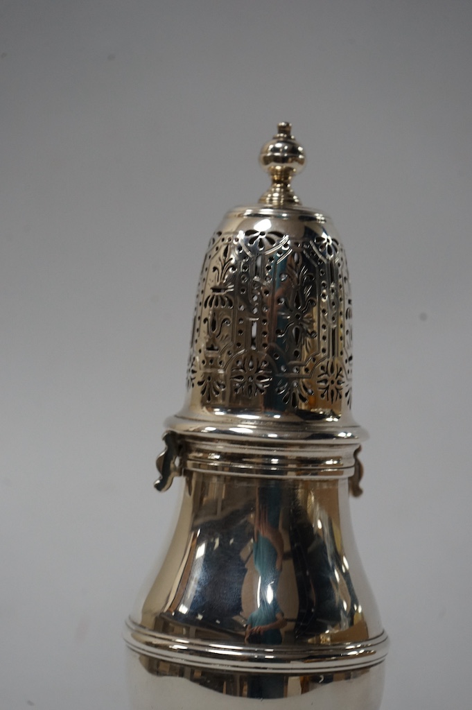 A George VI silver baluster sugar caster, by Robert Pringle & Sons, London, 1938, 17.4cm, 8.4oz. Condition - good